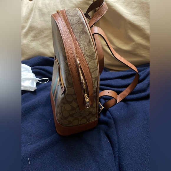 Coach Kenley Backpack - Legacy Khaki Signature Multicolor Stripe Backpack - Picture 3 of 8